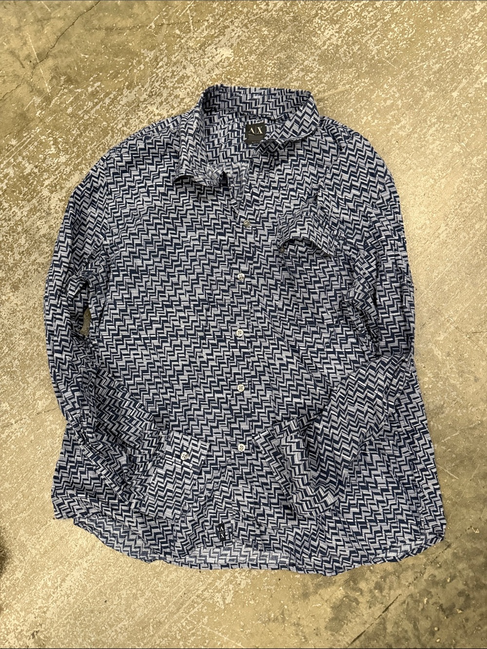 A/X Armani Exchange Blue & White Zigzag Long Sleeve Shirt